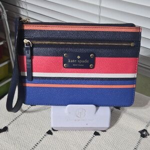 Kate Spade Navy and Coral Striped Wristlet